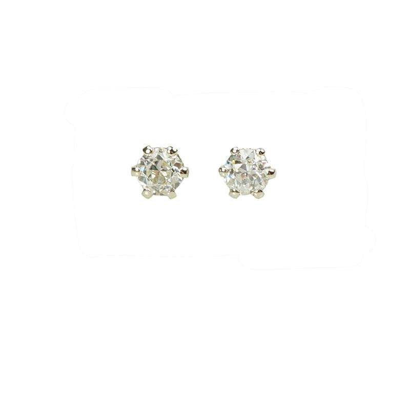 Old Euro Diamond Stud Earrings in White Gold