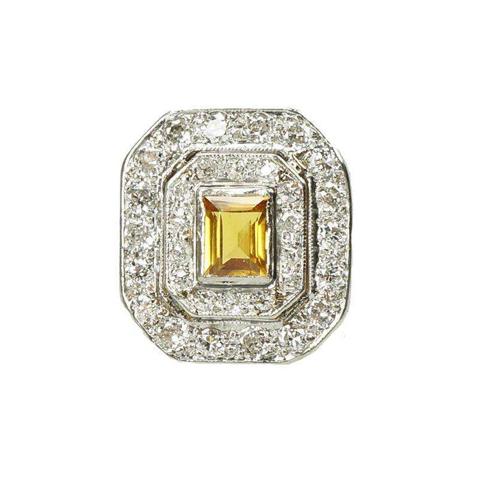 Vintage Art Deco Yellow Sapphire and Diamond Ring