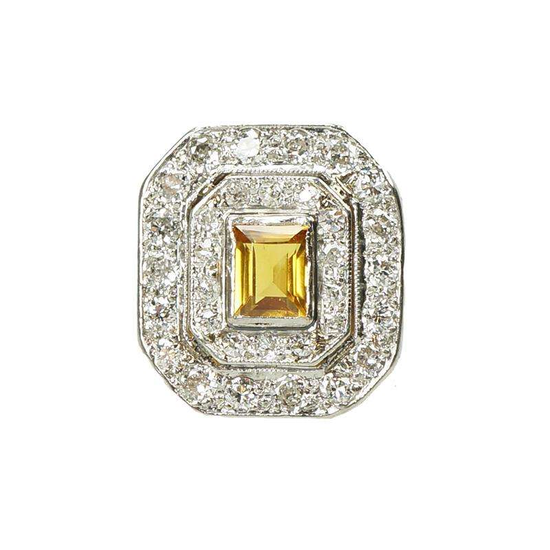Vintage Art Deco Yellow Sapphire and Diamond Ring