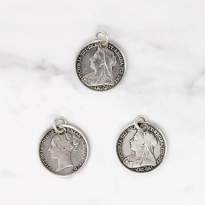 Individual Hand Engraved Victorian Silver Coin Charms