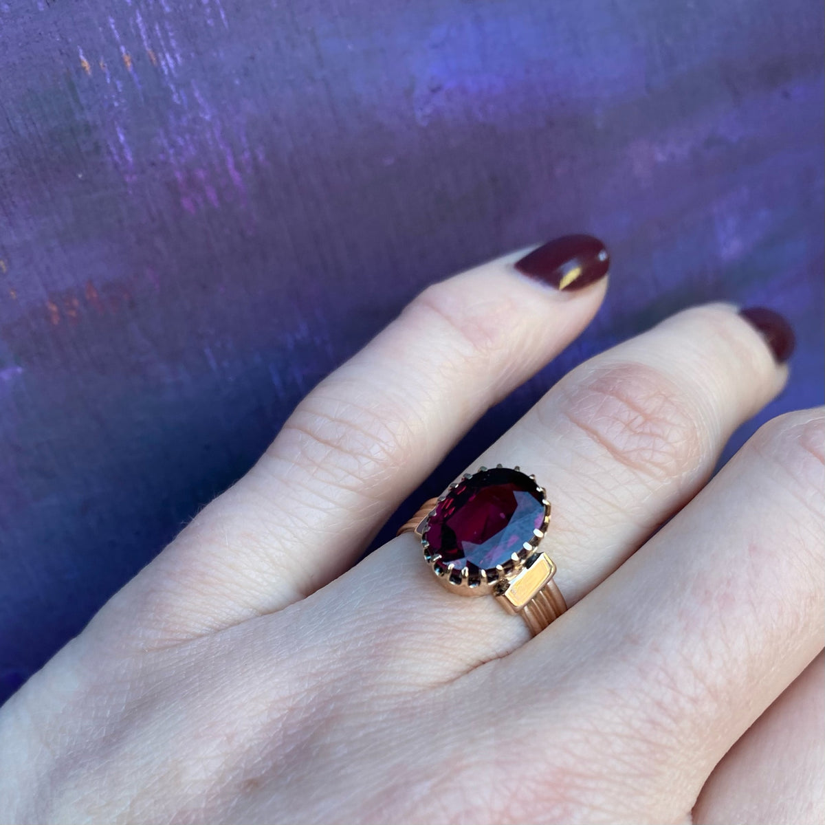 Glowing Oval Garnet in Gold 1880's Ring