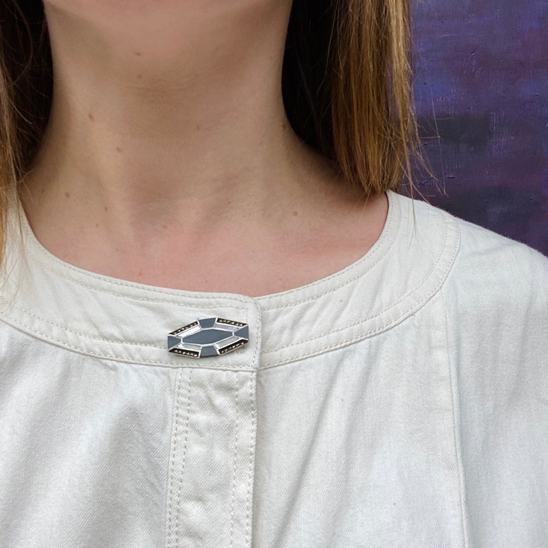 Onyx & Mother of Pearl Brooch in Sterling Silver