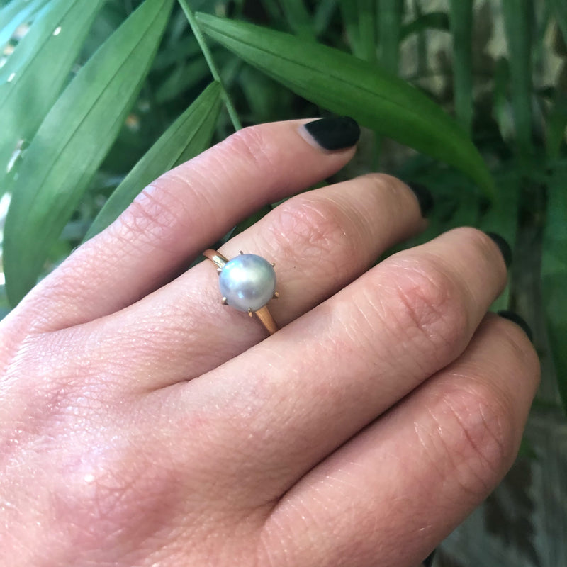 Perfection A Vintage Mikimoto Grey Pearl Solitaire