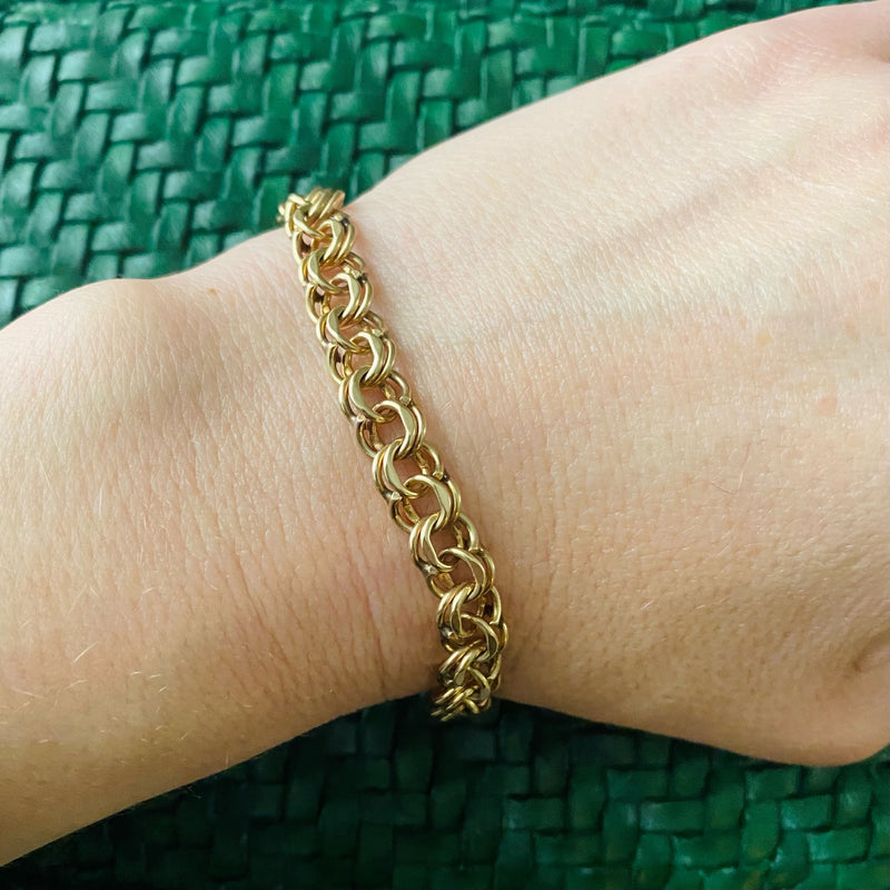 Mid Century Double Link Gold Charm Bracelet