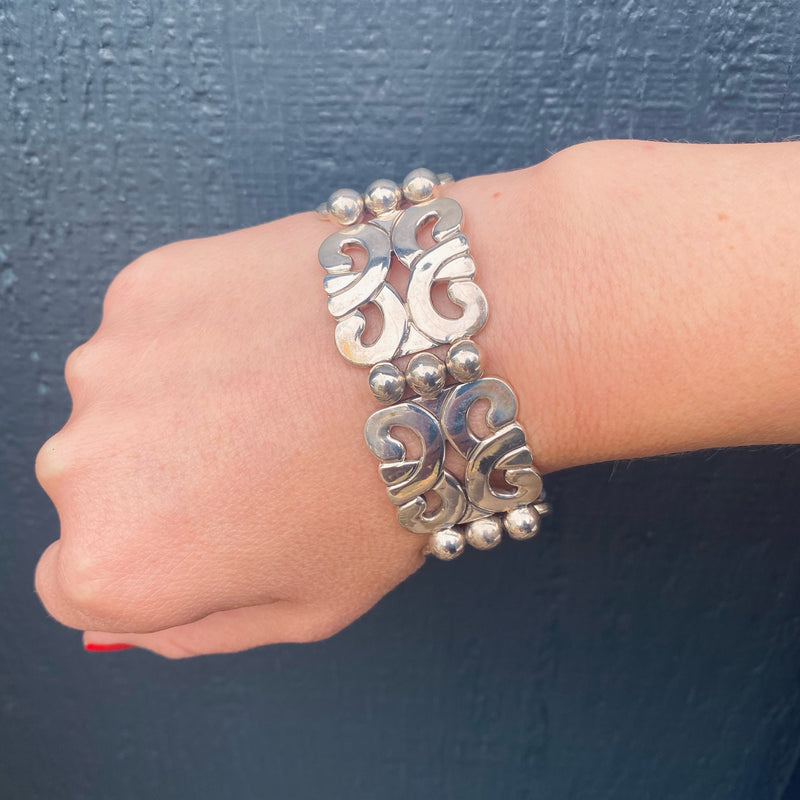 Elegant Mexican Sterling Silver Panel Bracelet