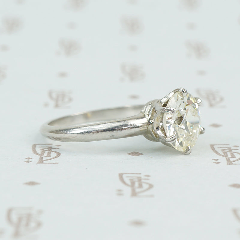 2.16 carat old european cut platinum solitaire ring