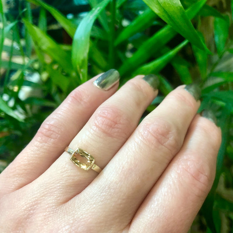 Cushion Cut Imperial Topaz Ring in 14k Yellow Gold