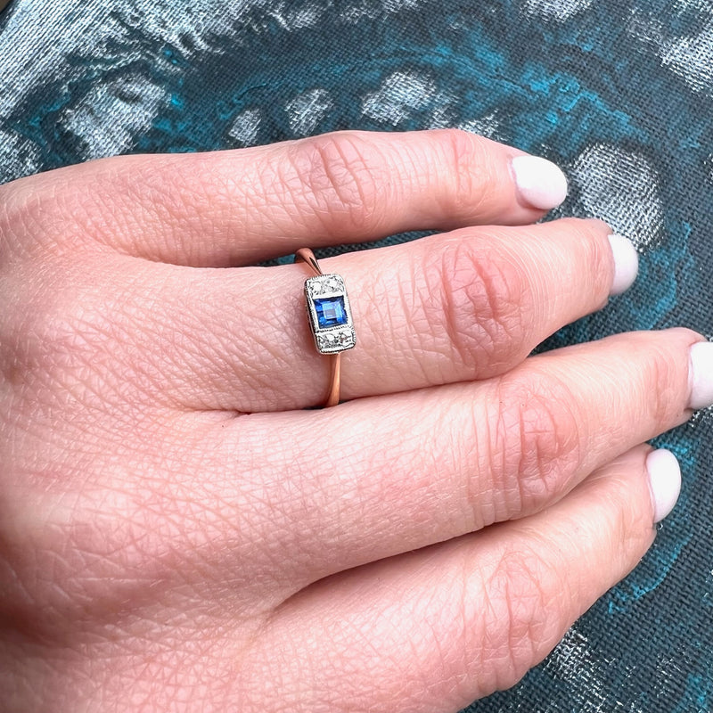 Crisp Edwardian Sapphire Ring with Diamond Accents