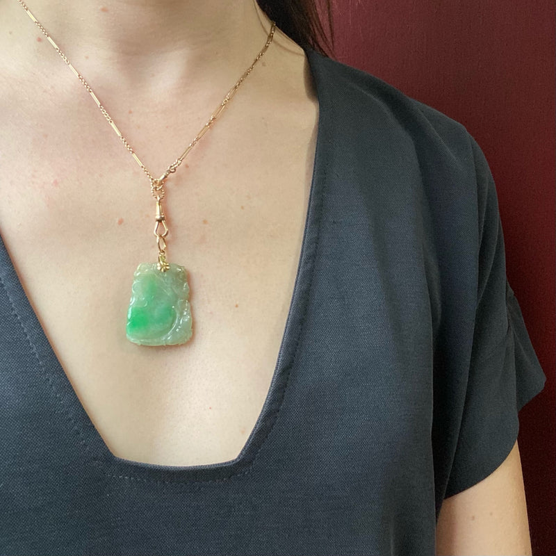 Exquisite Antique Apple Green Carved Jade