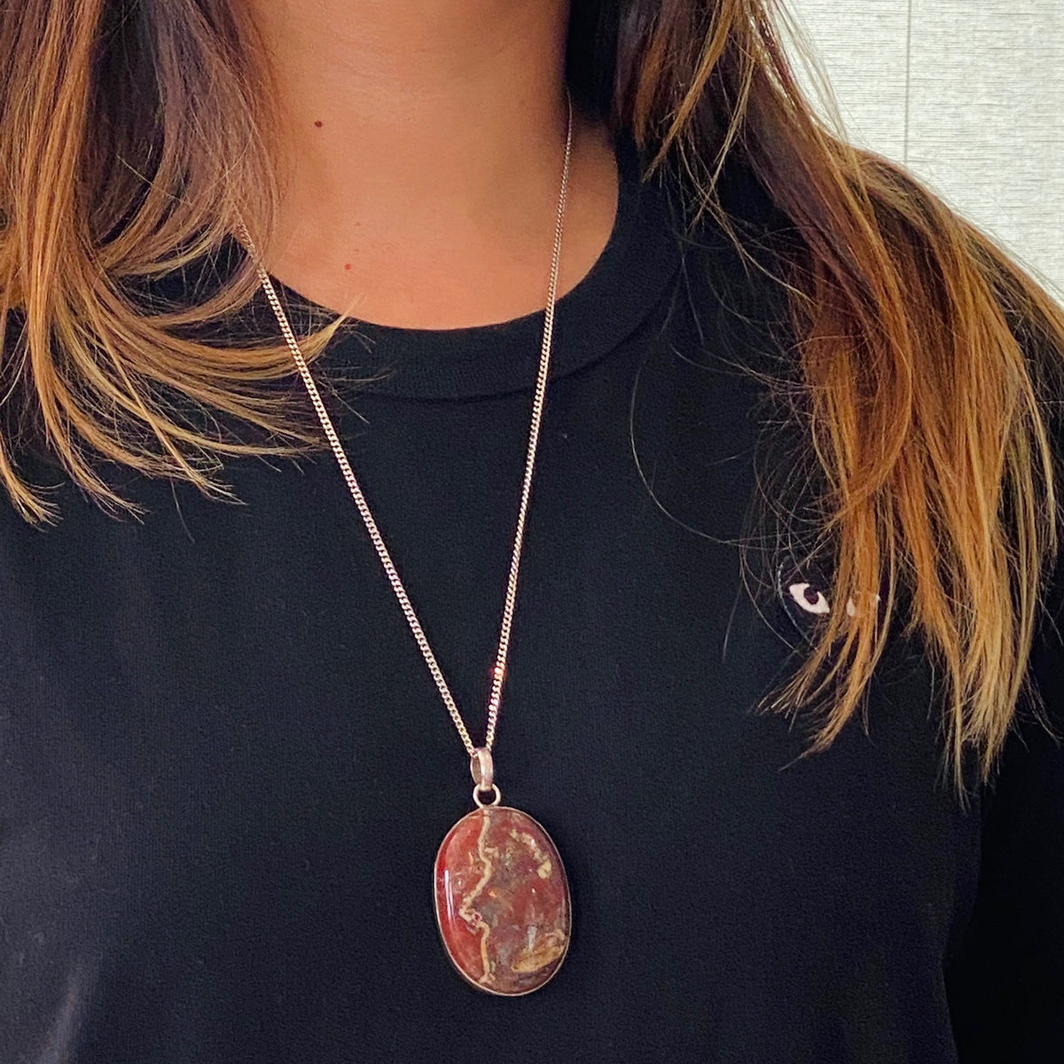 Rich Earth-Toned Jasper Pendant in Silver