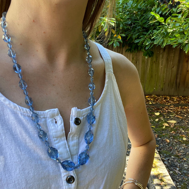 Cornflower Blue Faceted Oval Glass Beads