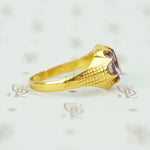 Unique Antique 22k Gold Belcher Ring with Buff Top Amethyst