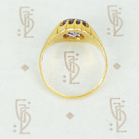Unique Antique 22k Gold Belcher Ring with Buff Top Amethyst
