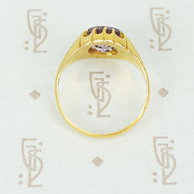 Unique Antique 22k Gold Belcher Ring with Buff Top Amethyst