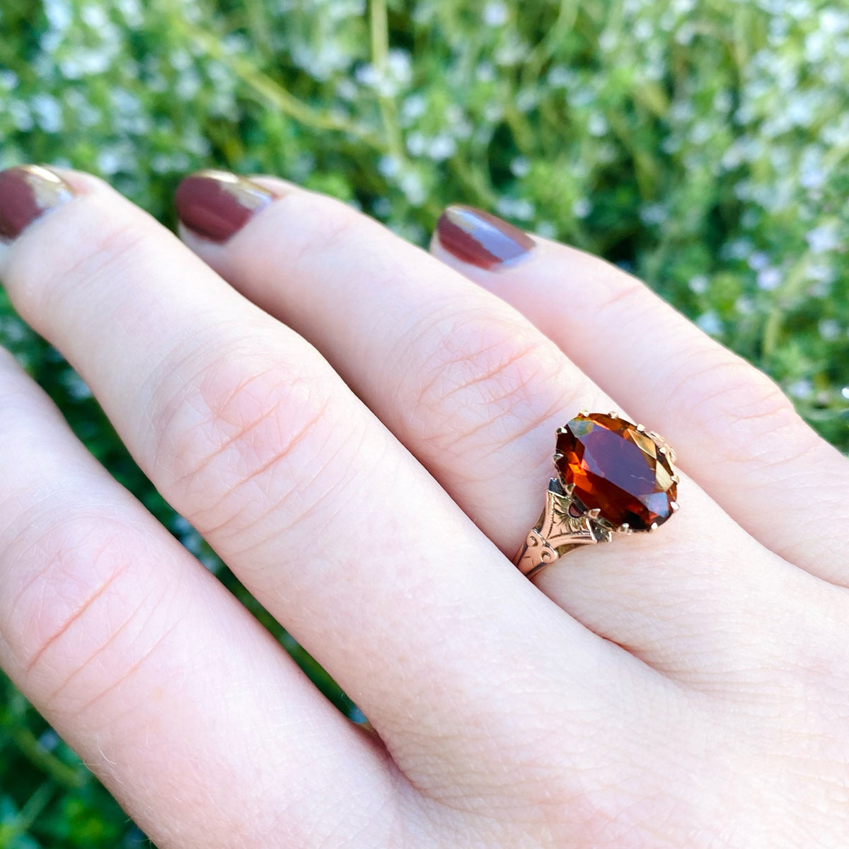 Engraved Rose Gold & Madeira Citrine Ring