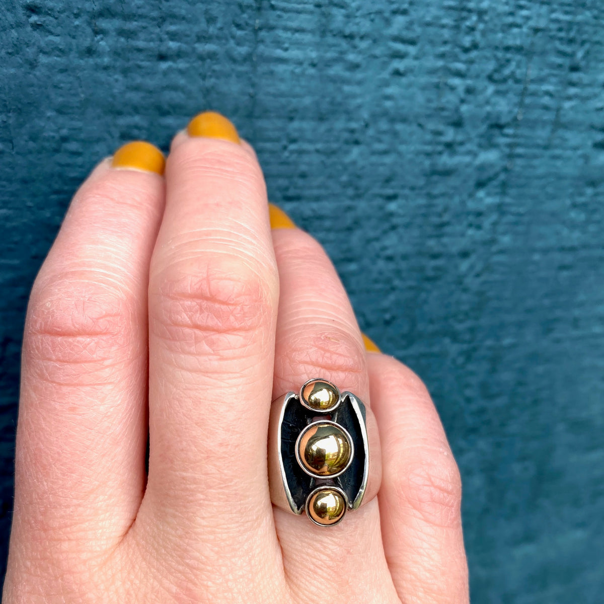 Dramatic & Graphic Two Toned Modernist Ring