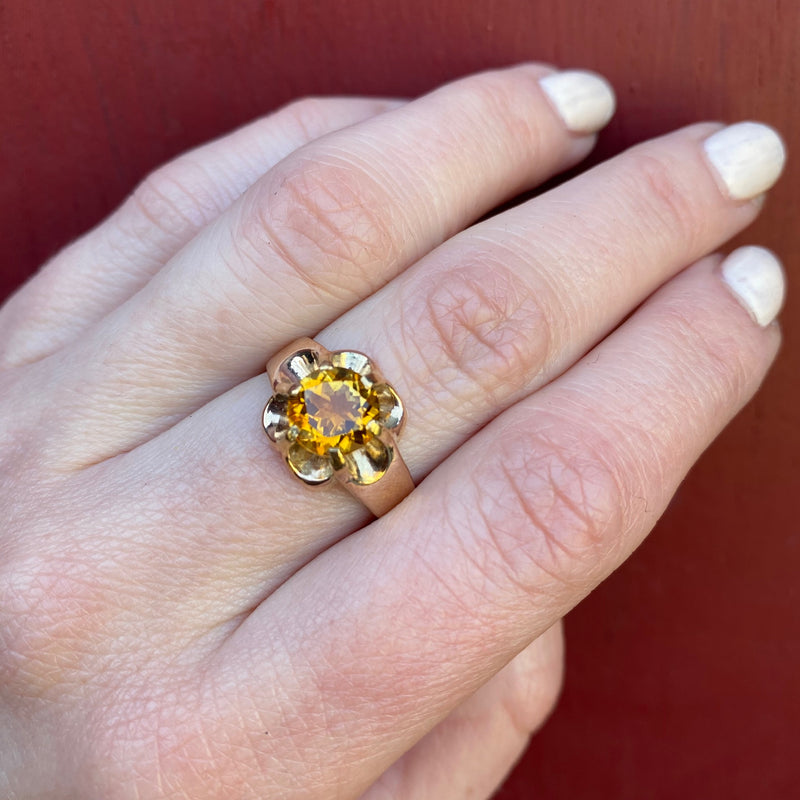 Chunky Gold Belcher Ring with Sunny Citrine