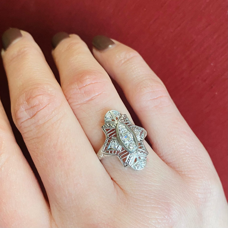 Gossamer Platinum Filigree Ring with Diamonds