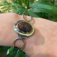 Signed Mexican Sterling & Jasper Double Hinged Bracelet