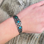 Bell Turquoise Silver Cuff with Arrows & Rockers