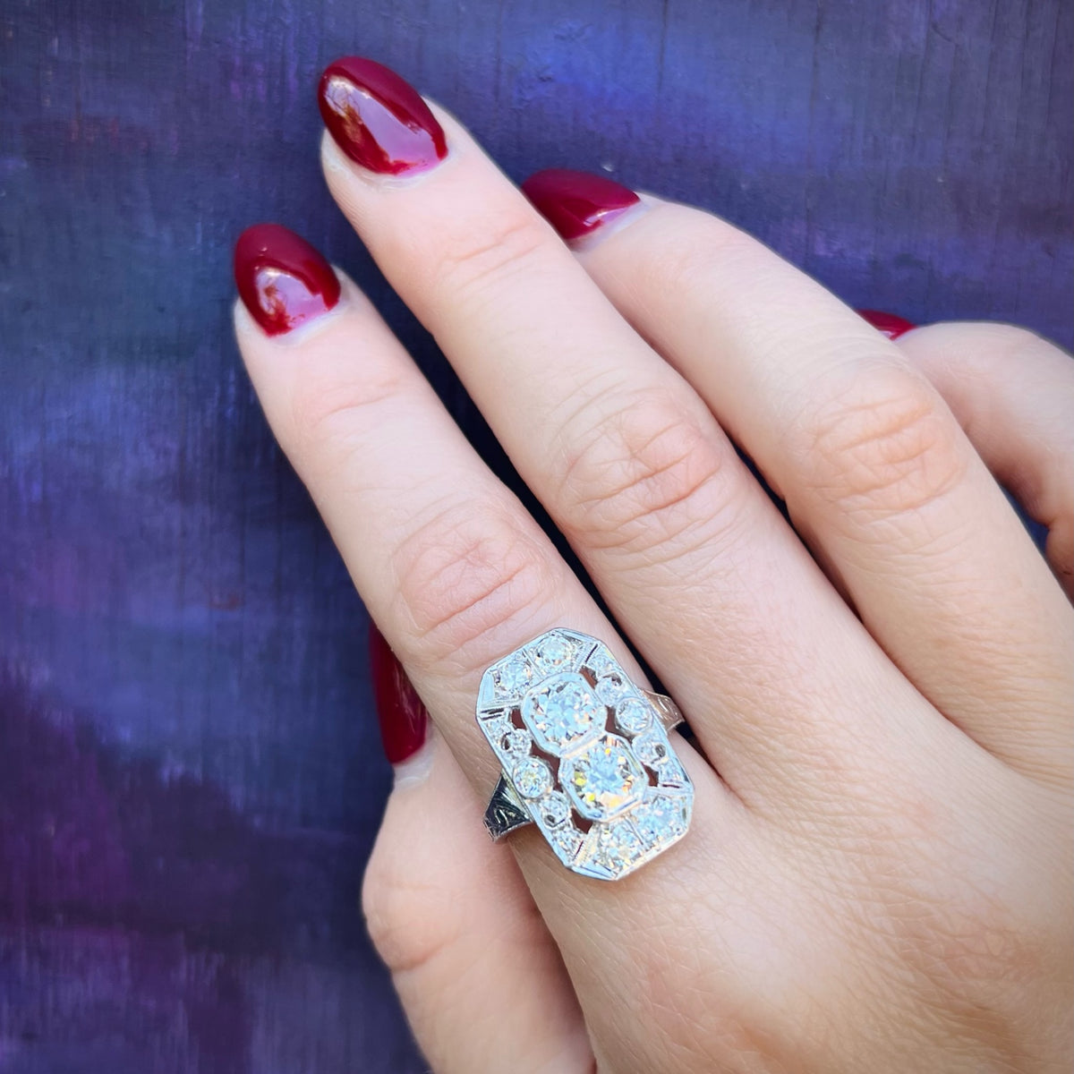 Stunning Edwardian Platinum & Diamond Panel Ring