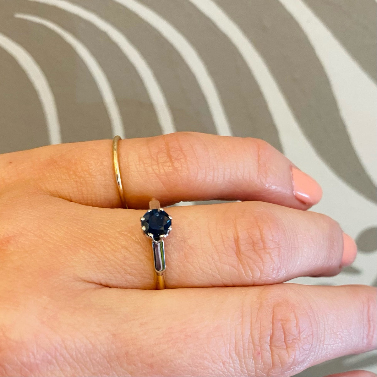 Moody Midnight Blue Sapphire Two Tone Solitaire Ring