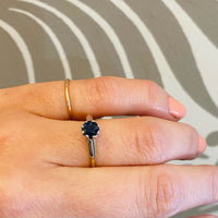 Moody Midnight Blue Sapphire Two Tone Solitaire Ring