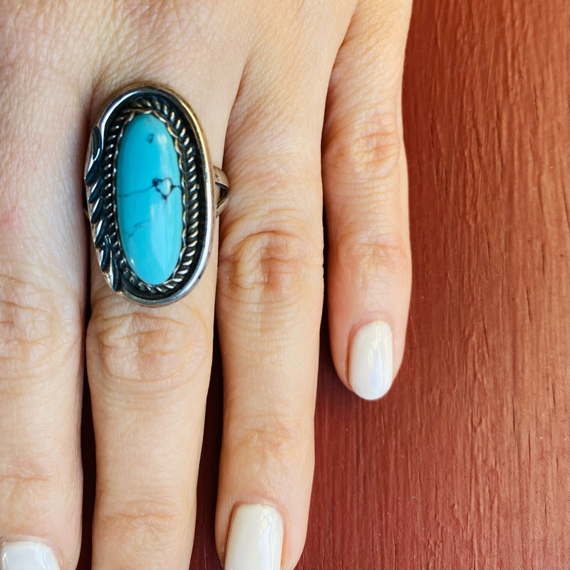 Baby Blue Turquoise with Black Matrix Ring