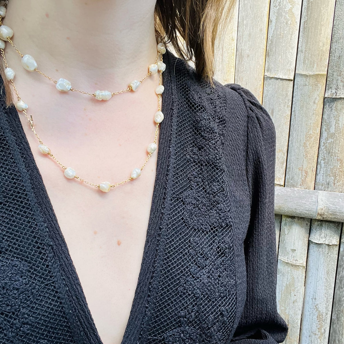 Stunning Baroque Pearls on Long Gold Chain