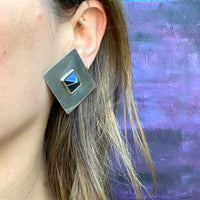 Graphic Silver Square & Agate Pyramid Earrings