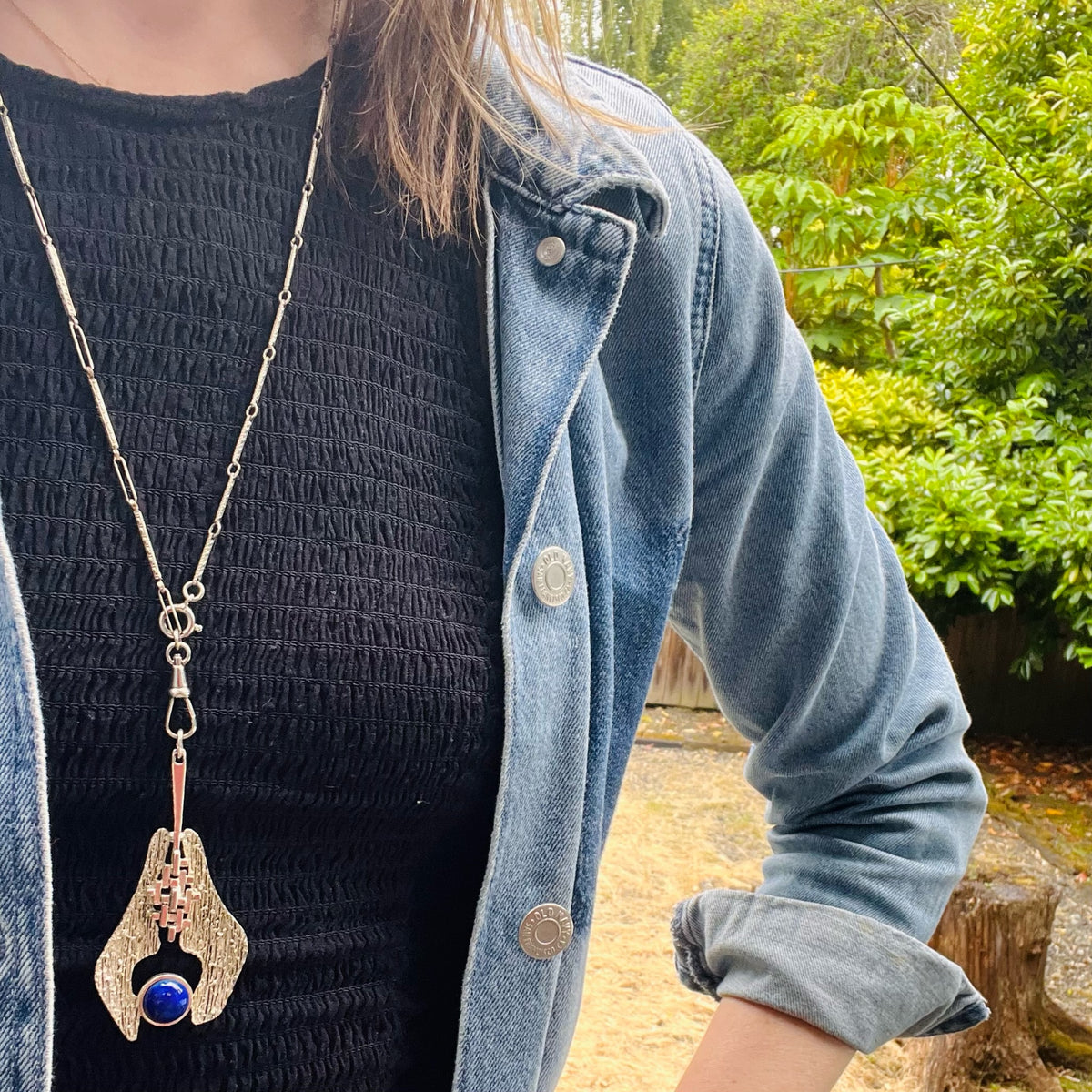 Tactile Brutalist Lapis in Silver Tone Pendant