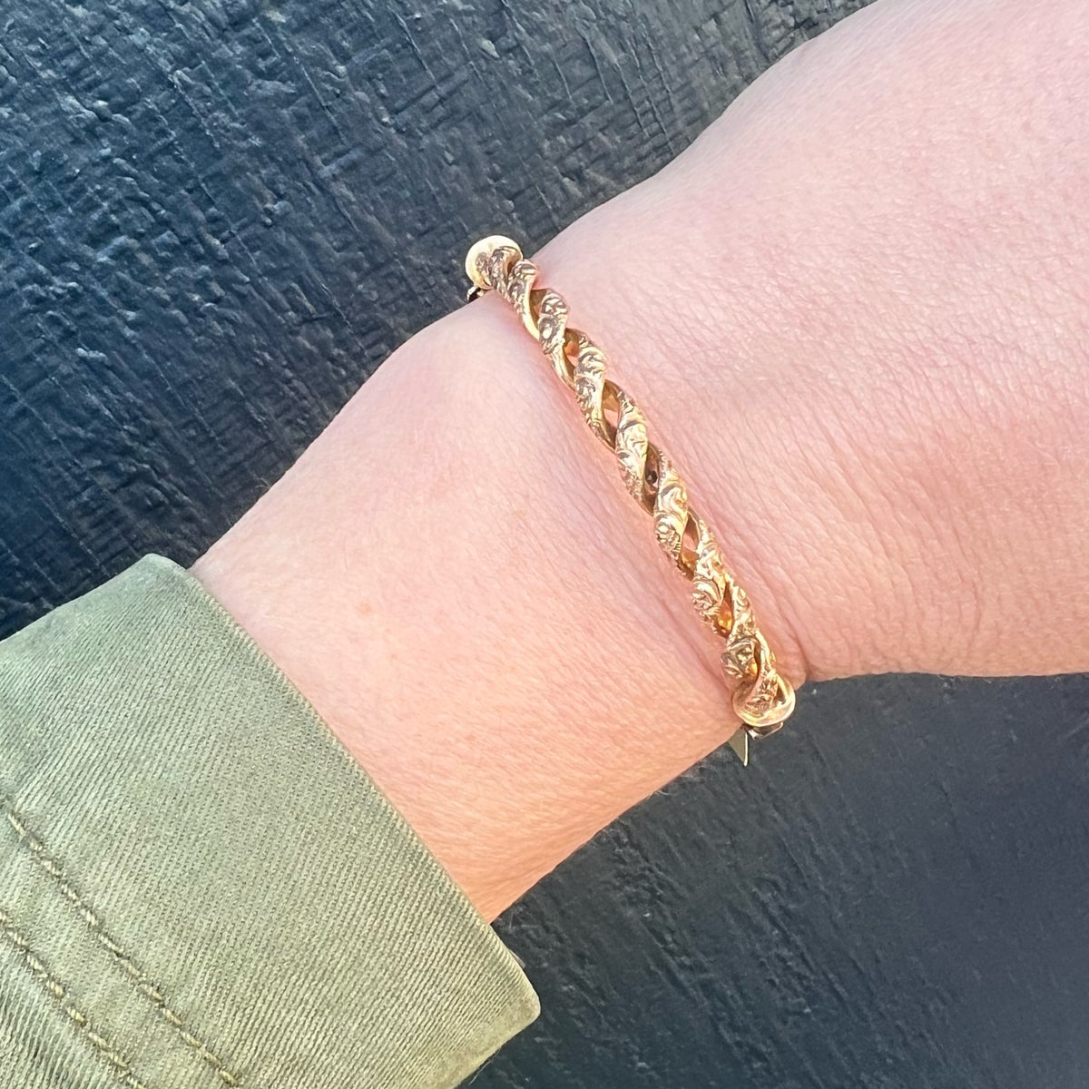 Engraved Rosy Gold Hinged Victorian Bangle