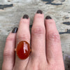 Smoldering Red Jade in Gold Ring