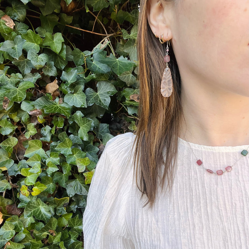 Romantic Carved Rose Quartz & Pastel Gem Earrings by brunet