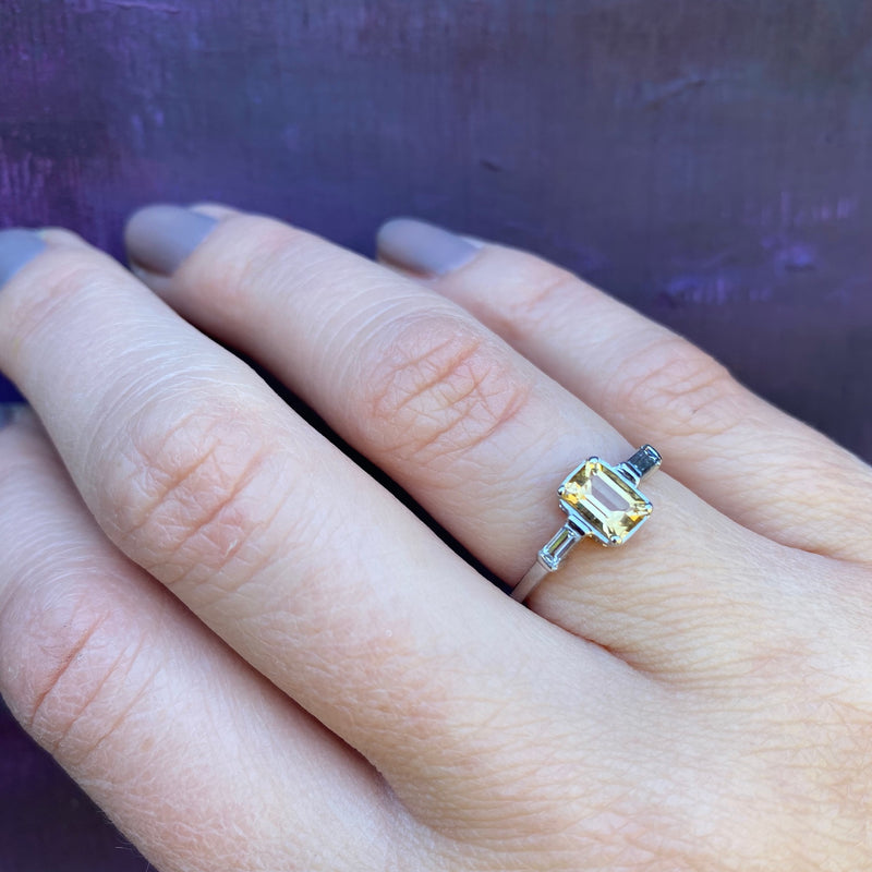 Imperial Topaz and Baguette Diamond Engagement Ring