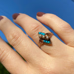 Victorian Rosy Navette with Turquoise & Pearls