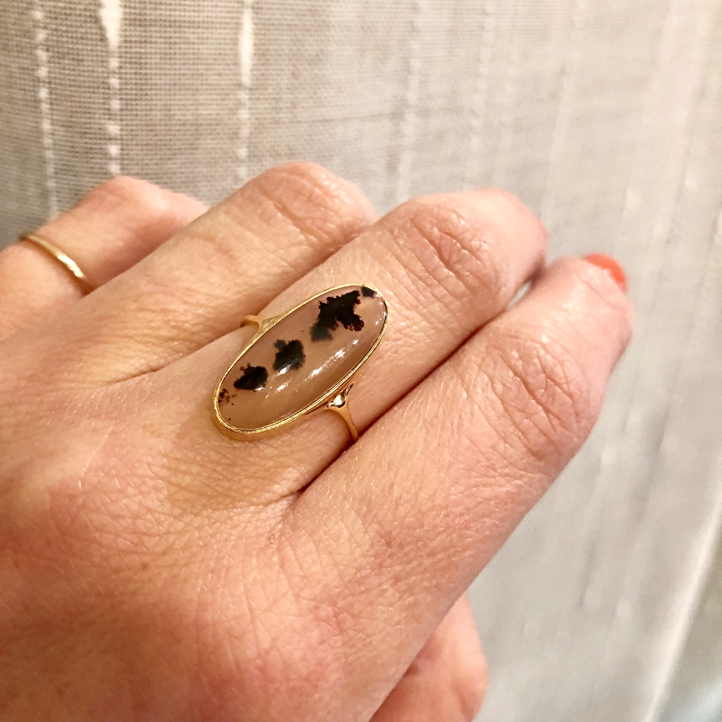 Spotted Agate Vintage Gold Conversion Ring