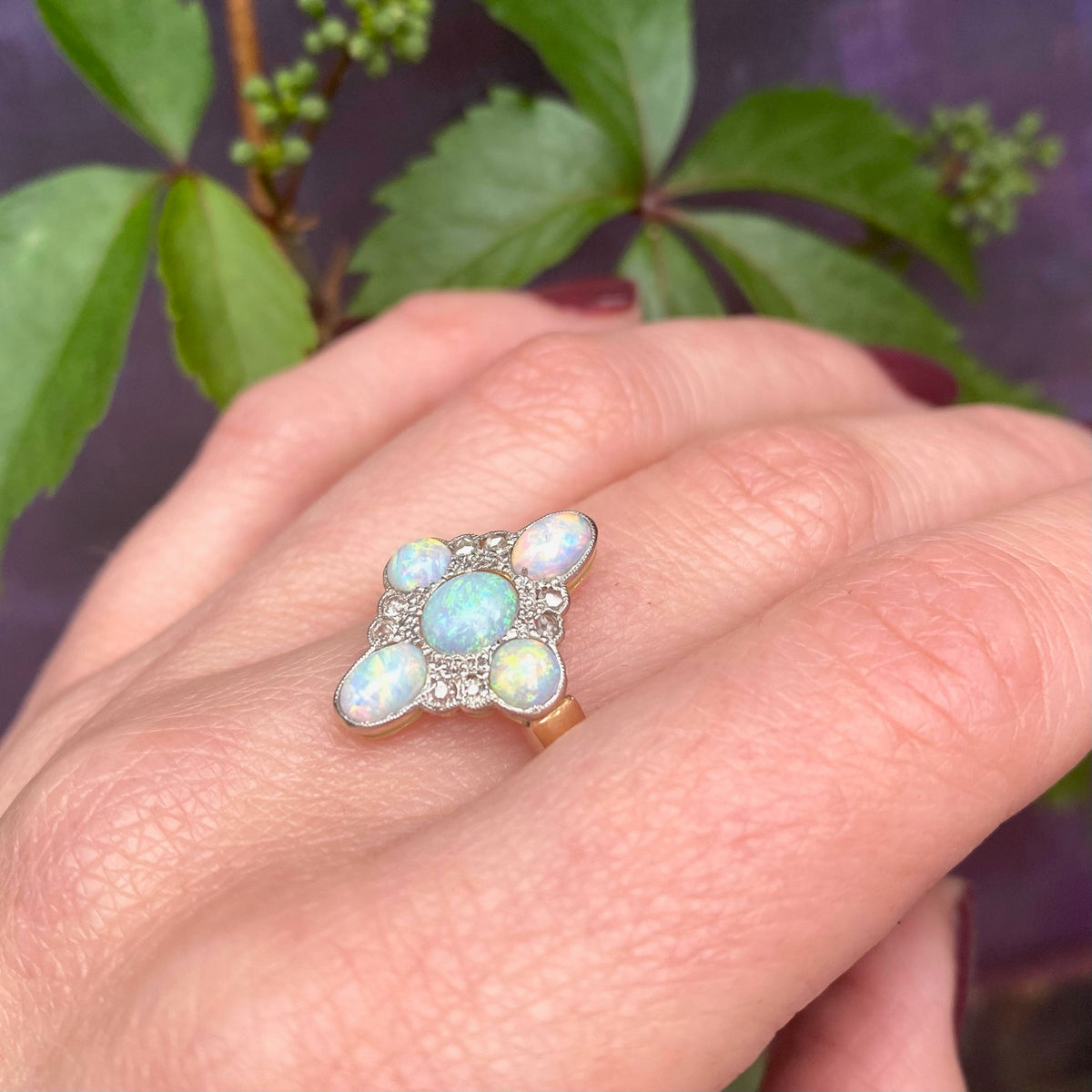 Gorgeous Antique Opal & Rose Cut Diamond Ring