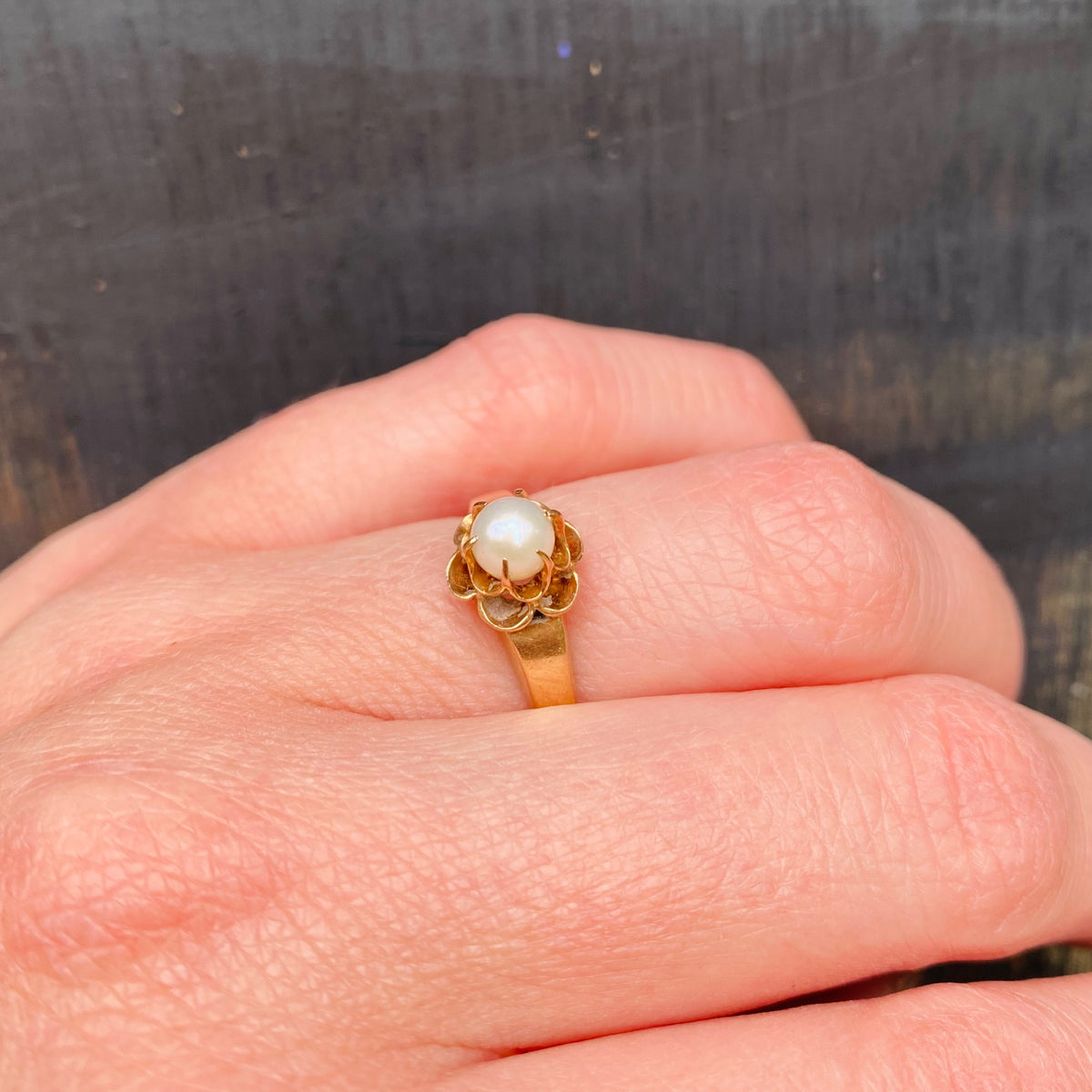 Gold Tulip Set Pearl Ring Circa 1900