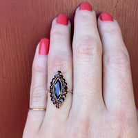 Czech Marquis Garnet with Rose Cut Halo Ring