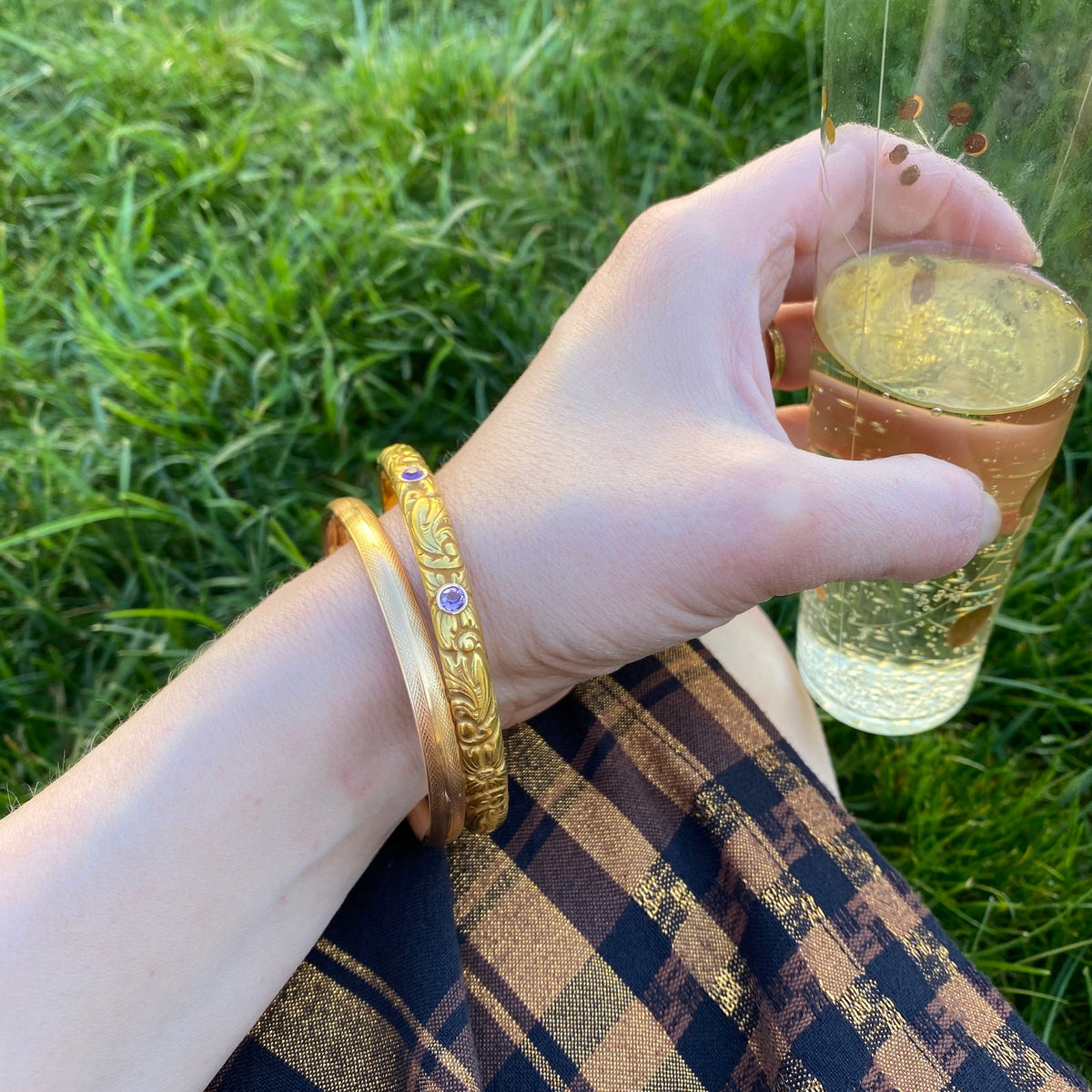 Engraved Gold Vintage Bangle Signed Krementz
