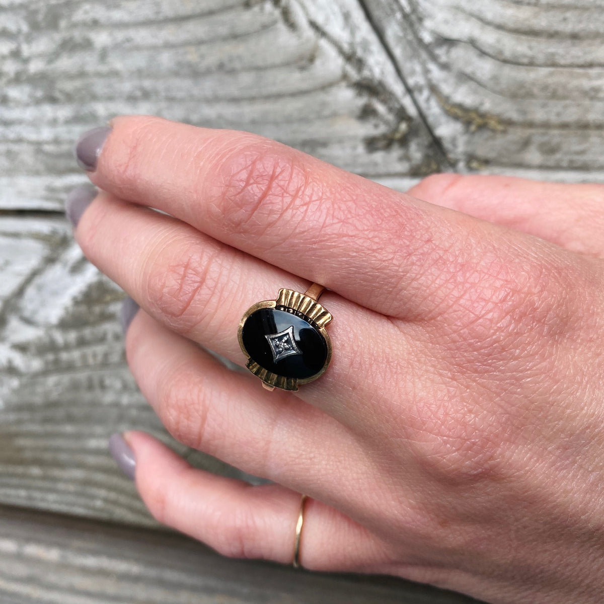 Diamond Set Onyx in Rose Gold Ring