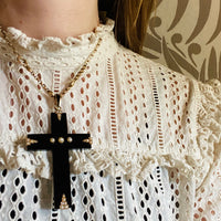 Regal Victorian Pearl and Gold on Onyx Cross