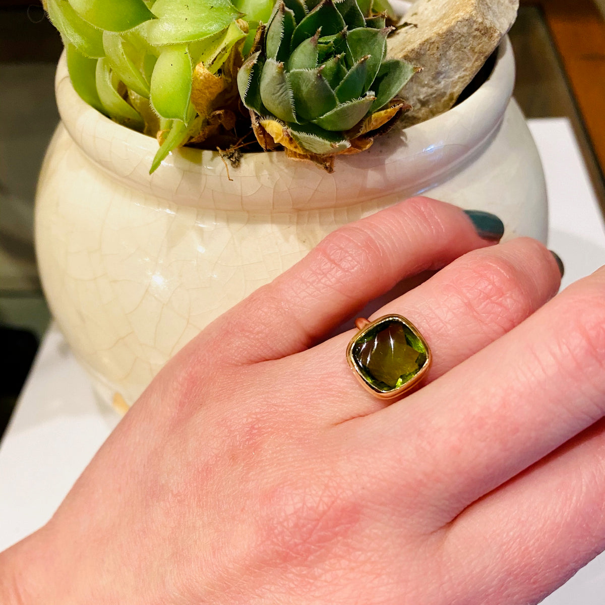 Otsby and Barton Buff Top Peridot Ring