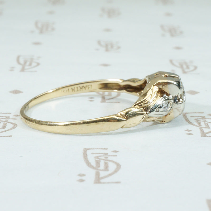 Old Mine Cut Diamond 2 tone Gold Engagement Ring
