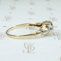 Old Mine Cut Diamond 2 tone Gold Engagement Ring