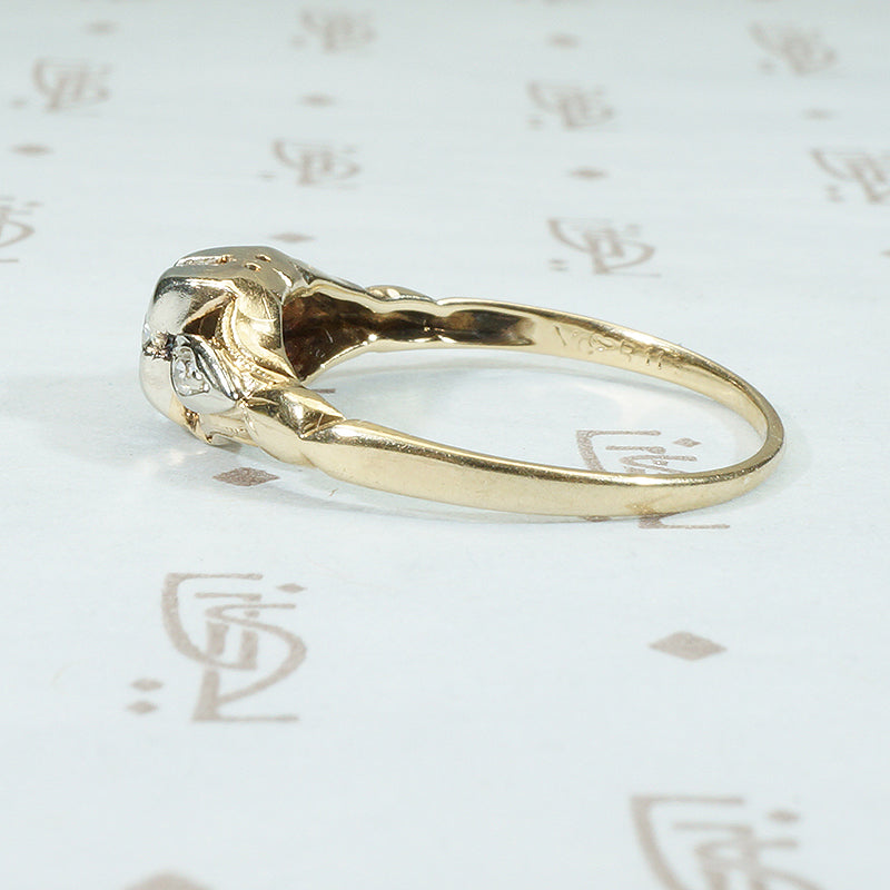 Old Mine Cut Diamond 2 tone Gold Engagement Ring