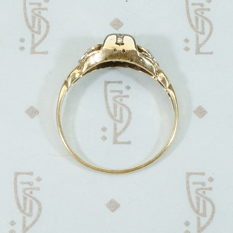 Old Mine Cut Diamond 2 tone Gold Engagement Ring