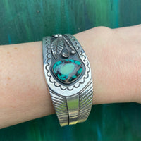 Silver Cuff with Turquoise, Overlay & Engraving
