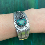 Silver Cuff with Turquoise, Overlay & Engraving